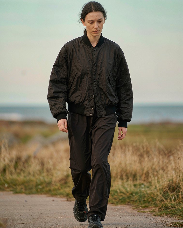 Coach Jacket in Washed Black worn by a model