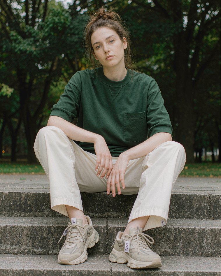 Crew Sweat Short in Forest Green worn by a model