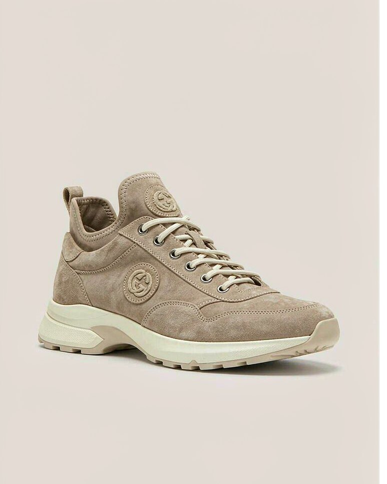 Suede Trainer in Sand Suede